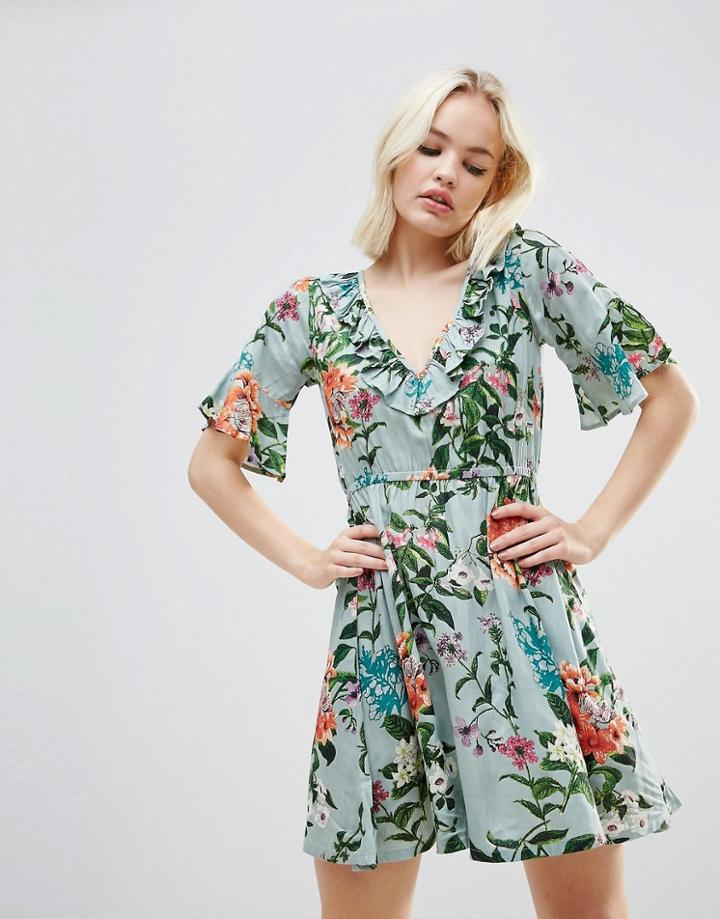 Rock & Religion Floral Frill Dress - Green