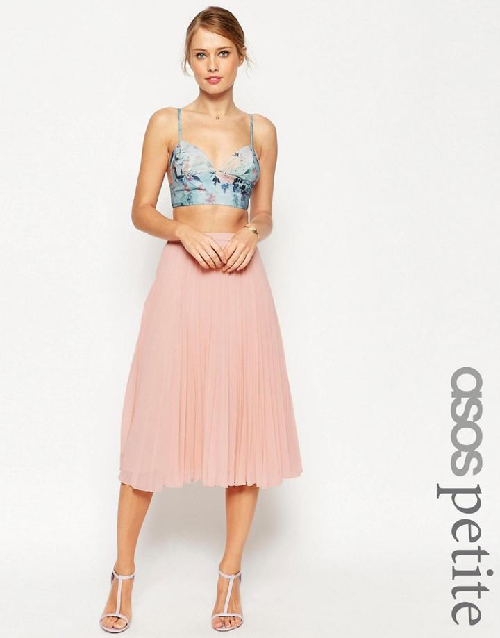 Asos Petite Pleated Midi Skirt - Nude