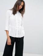 Vila Collarless Pleated Hem Shirt - Gray