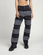 The Ragged Priest High Waist Jeans In Patchwork Stripe Denim-black
