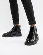 Asos Design Amellie Leather Lace Up Chain Ankle Boots - Black