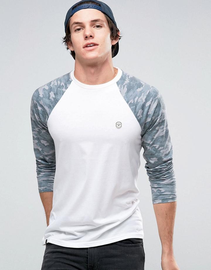 Le Breve Longline Contrast Camo Curved Hem T-shirt - Tan