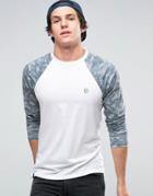 Le Breve Longline Contrast Camo Curved Hem T-shirt - Tan