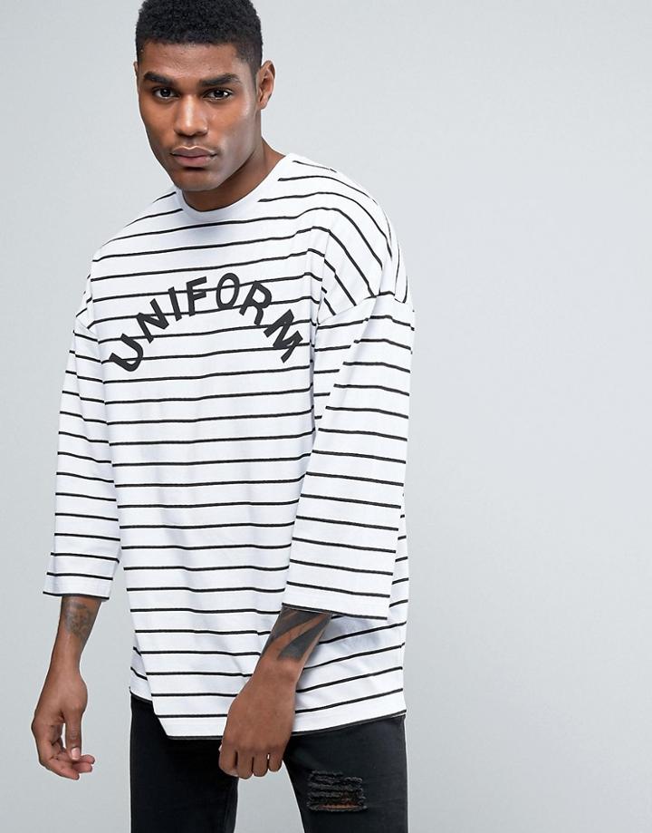 Asos Stripe Oversized T-shirt With Uniform Print - White