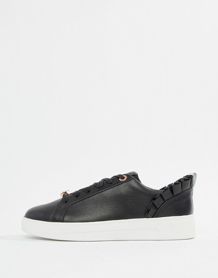 Ted Baker Black Leather Ruffle Sneakers - Black