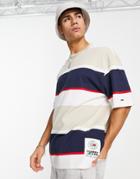 Tommy Jeans Oversized Bold Stripe T-shirt In Beige-neutral