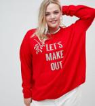 Asos Curve Holidays Sweater With 'let's Make Out' Slogan-red