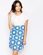 Traffic People Send Me No Flowers Reckless Dress With Floral Crochet Skirt - Blue