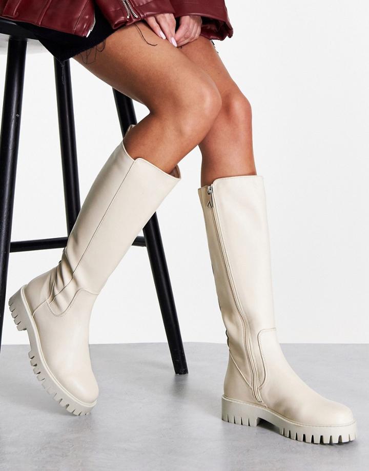 Asra Kanga Knee-high Boots In Off-white Leather