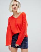 Pull & Bear Round Neck Sweater In Red - Red