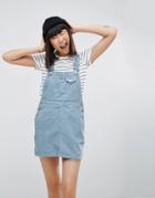 Asos Denim Cord Overall Dress In Pale Blue - Blue