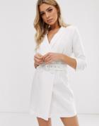 River Island Linen Tux Dress With Belt In White