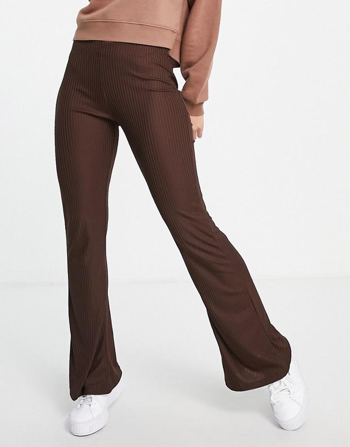 Pieces Jersey Flared Pants In Chocolate-brown