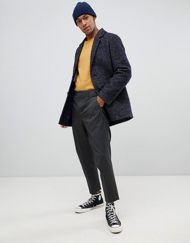 Moss London Short Overcoat In Wool Boucle In Blue - Blue