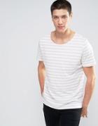 Jack & Jones Premium Wide Neck T-shirt In Stripe - Stone