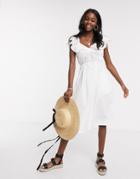 French Connection Ruffle Midi Dress In Linen White