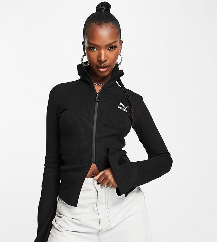 Puma Ribbed High Neck Flare Sleeve Jacket In Black - Exclusive To Asos