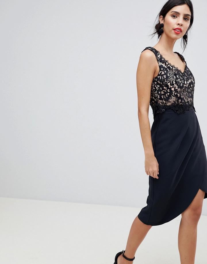 Little Mistress Pencil Dress With Crochet Upper - Black