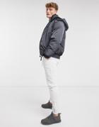 River Island Hooded Puffer In Charcoal-grey