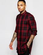 Asos Super Longline Shirt In Long Sleeve With Twill Check - Black