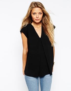 Asos V- Neck Origami T-shirt - Black