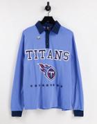 Asos Design Long Sleeve Rugby Polo With Nfl Titans Print In Blue-blues