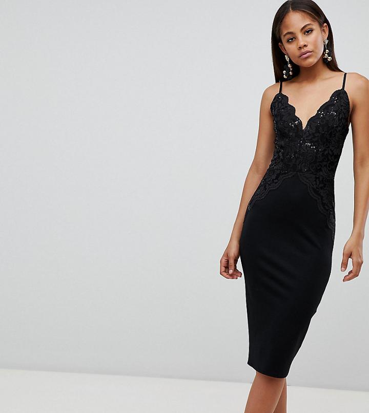 Flounce London Tall Lace Detail Midi Bodycon Dress-black