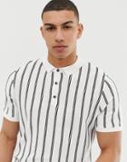 New Look Knitted Polo Shirt With Vertical Stripes In White - White