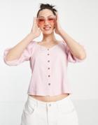 Vero Moda Puff Sleeve Button Through Top In Pink