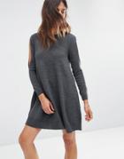 Asos Dress In Knit With Cold Shoulder Detail - Charcoal