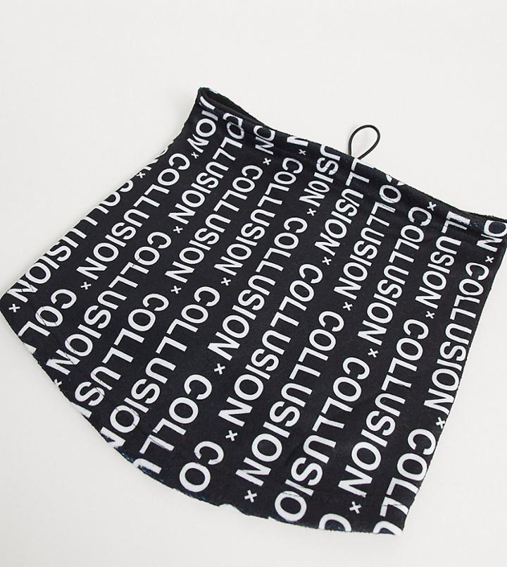Collusion Unisex Neck Warmer With Logo Print-black