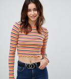 Asos Design Tall Crop T-shirt In Bright Stripe And Long Sleeve - Multi