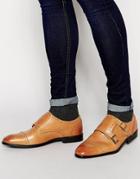 Asos Monks Shoes In Tan Leather With Brogue Detailing - Tan