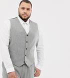 Asos Design Plus Wedding Skinny Suit Vest In Gray Cross Hatch - Beige