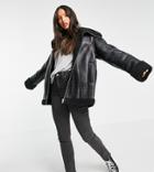 Asos Design Tall Sherpa Aviator In Black