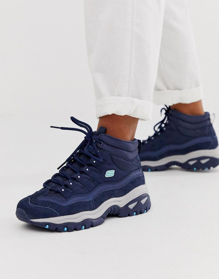 Skechers Energy Suede Overlay Lace Up Sneaker-navy