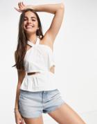 Skylar Rose Halter Neck Peplum Top With Lace Trim-white