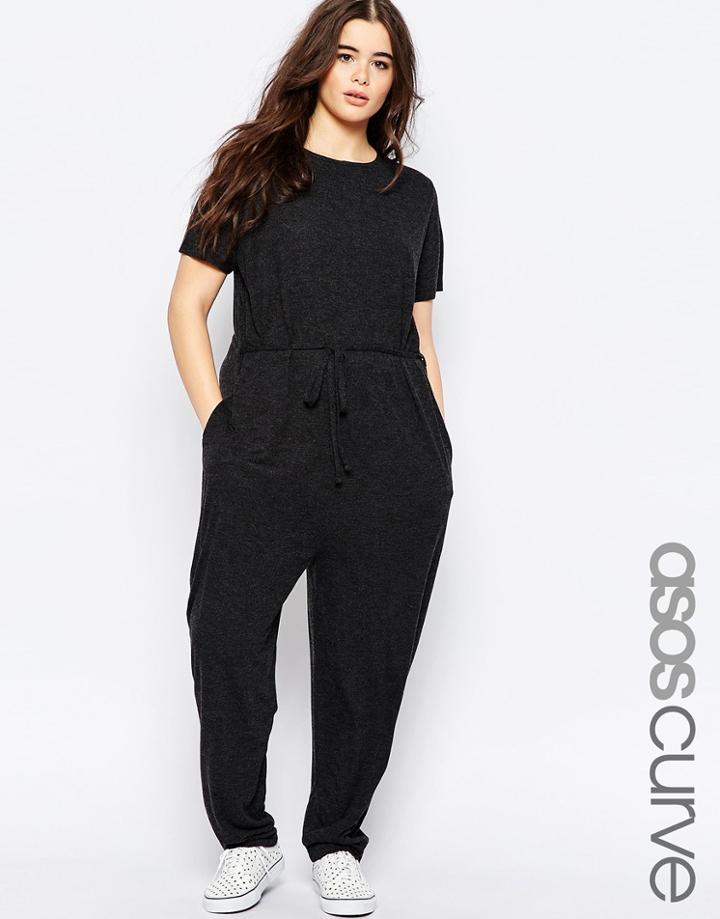 Asos Curve T-shirt Jumpsuit With Peg Leg - Charcoal