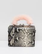 Asos Hero Fur Handle Metallic Snake Box Bag With Detachable Strap - Brown