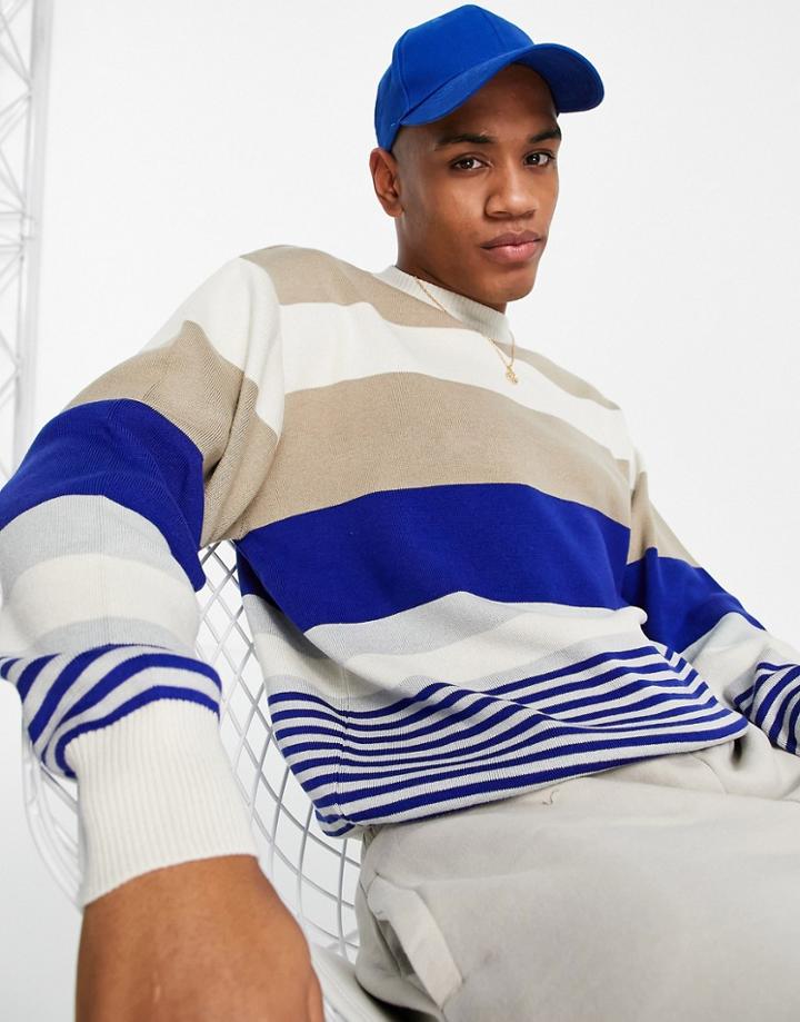 River Island Oversized Color Block Knitted Sweater In Beige-brown