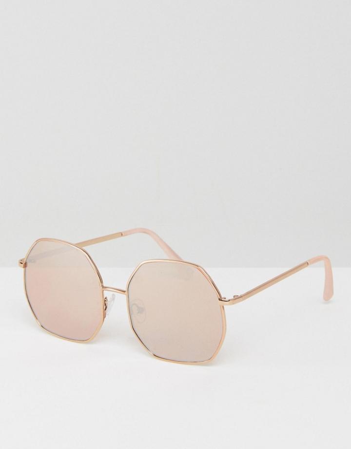 Asos Metal Hexagon Sunglasses In Rose Gold - Gold