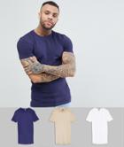 Asos Design Muscle Fit T-shirt With Crew Neck 3 Pack Save - Multi