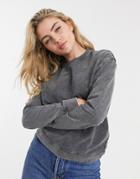 Topshop Acid Wash Sweatshirt Two-piece In Charcoal-grey