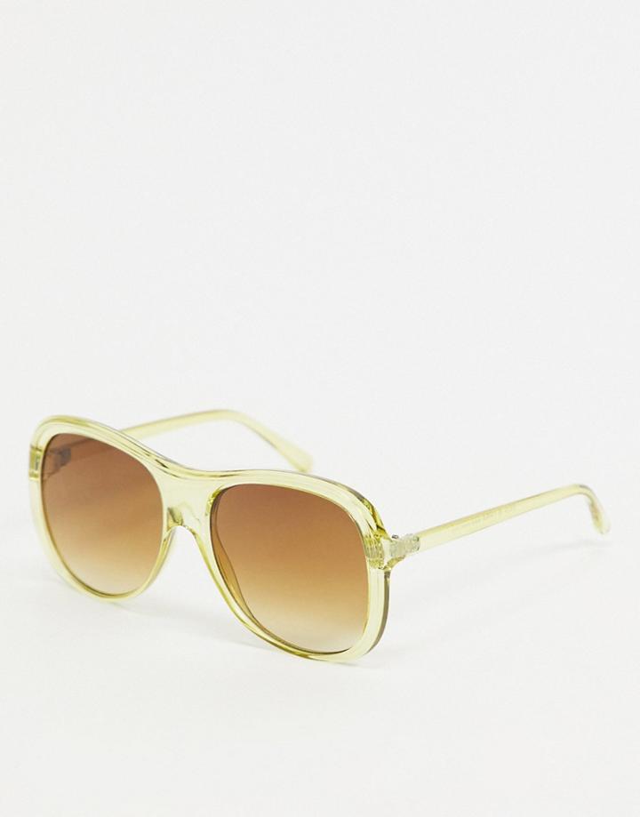 Asos Design Recycled Frame Oversized Plastic Aviator Sunglasses In Yellow