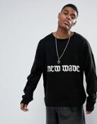 Granted Oversized Sweater In Black With New Wave Statement - Black