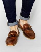 Asos Tassel Loafers In Leather With Fringe - Tan