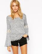 Asos Cut And Sew Sweater With Lace Insert - Gray