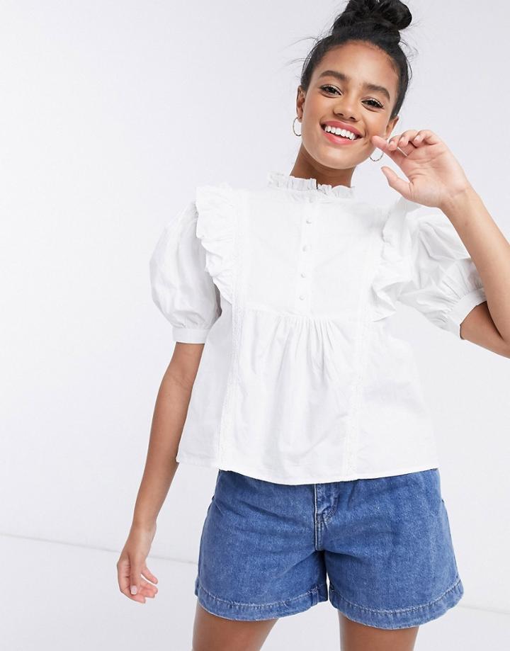 Influence Puff Sleeve Frilled Blouse-white
