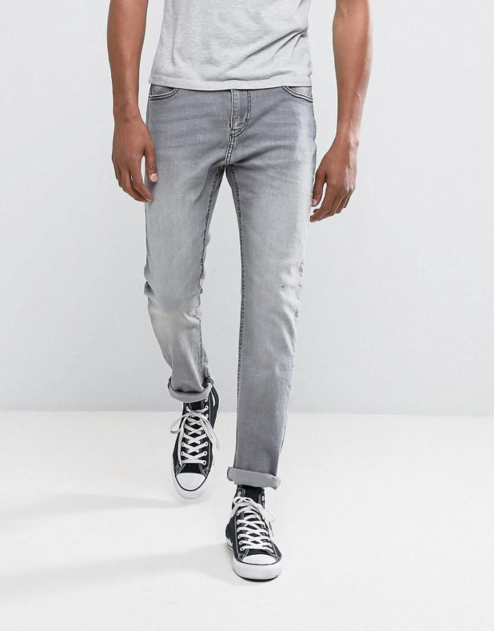 Bershka Skinny Jeans In Washed Gray - Blue