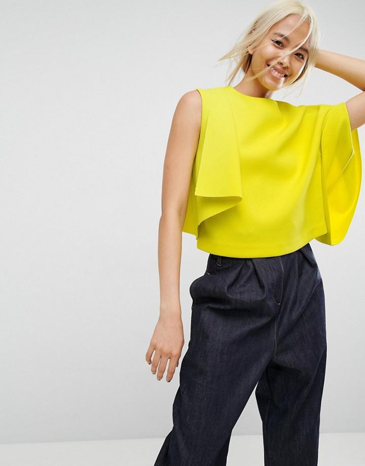 Asos White Crepe One Shoulder Top With Fold Detail - Green